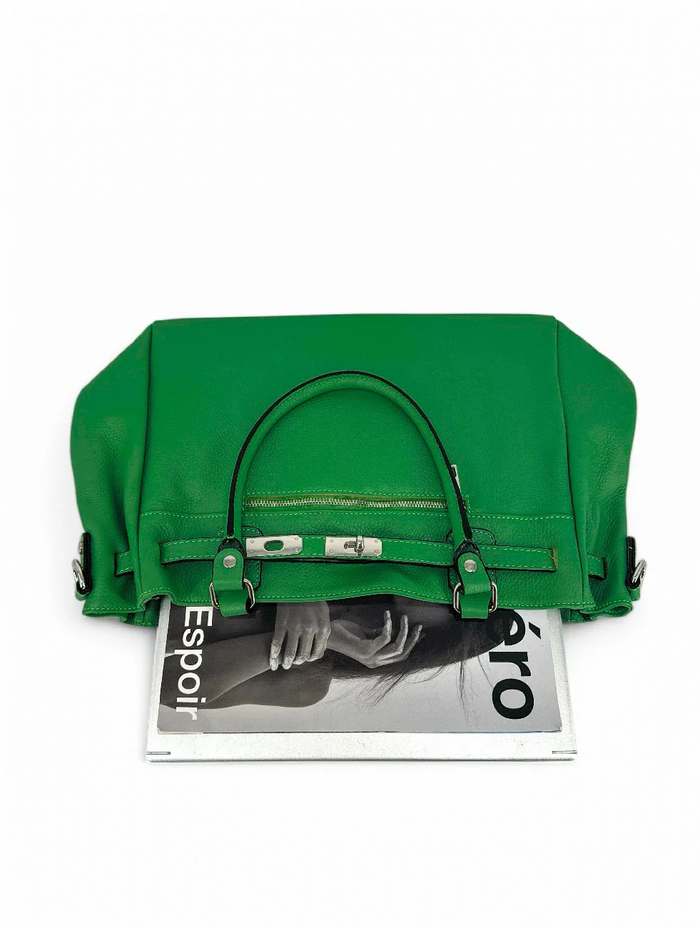 Sac cabas en cuir grainé JANET SILVER Vert anglais - Image 5