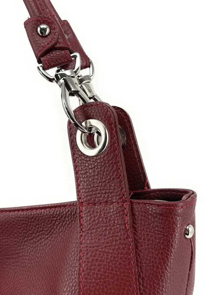 Sac cabas en cuir grainé PARIS Rouge foncé - Image 5