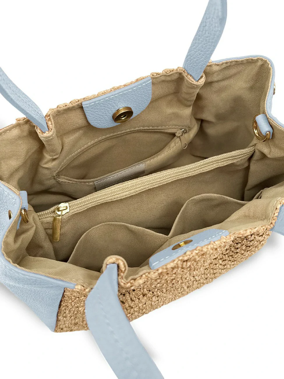 Sac cabas en cuir grainé et raphia OXANE Bleu pastel - Image 3