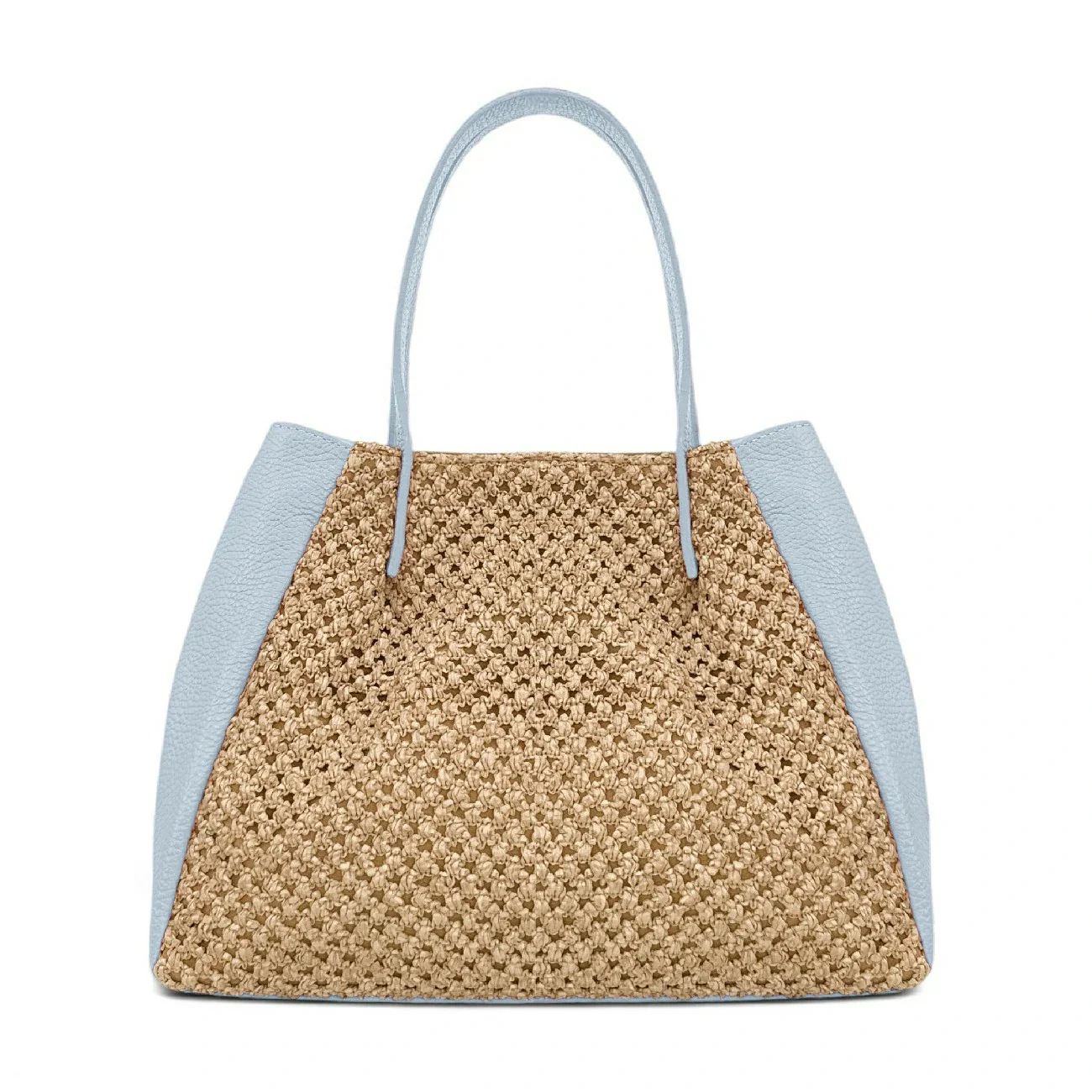 Sac cabas en cuir grainé et raphia OXANE Bleu pastel - Image 6