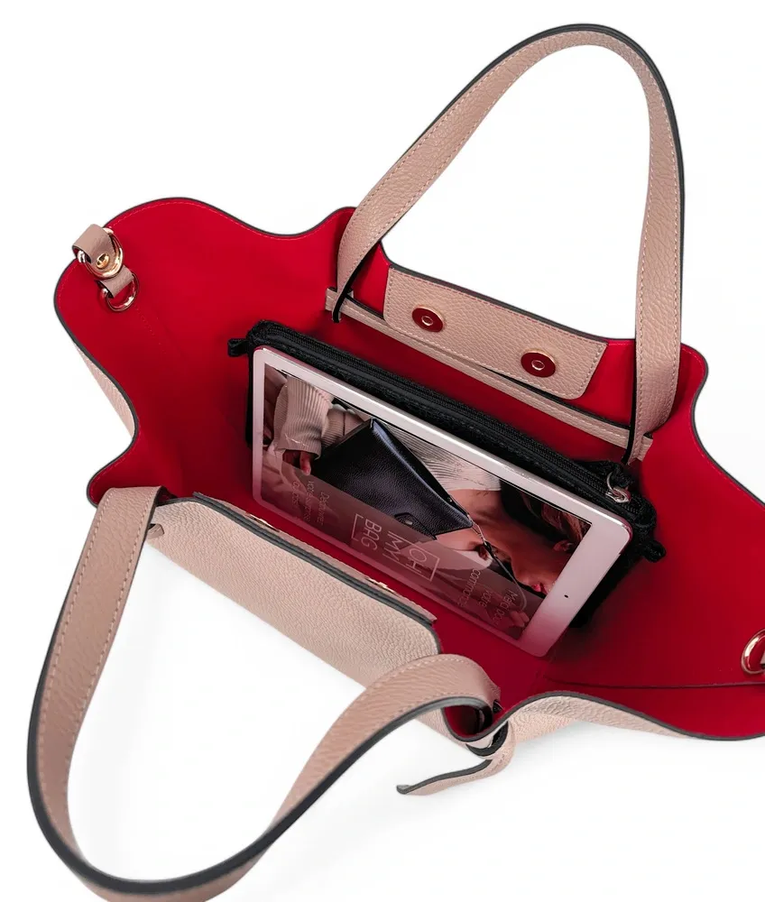Sac cabas en cuir grainé RUBY Rose nude - Image 7