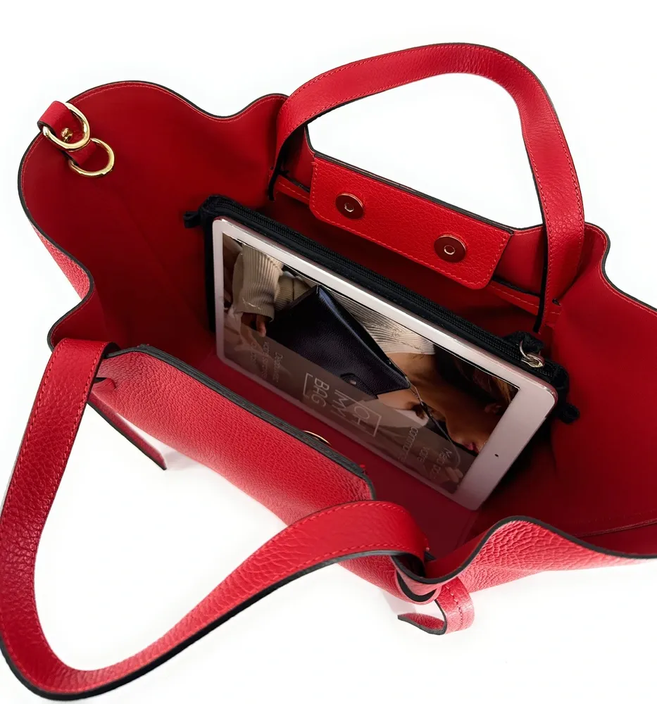 Sac cabas en cuir grainé RUBY Rouge garance - Image 7
