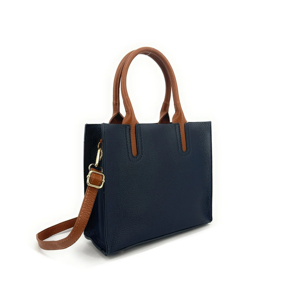 Sac cabas en cuir grainé VOLTAIRE Bleu marine - Image 2