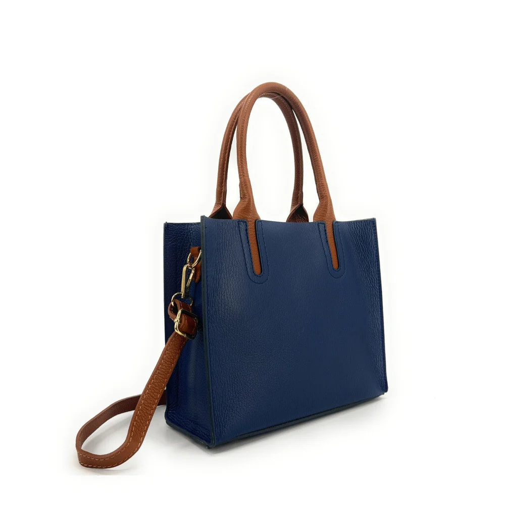 Sac cabas en cuir grainé VOLTAIRE Bleu profond - Image 2