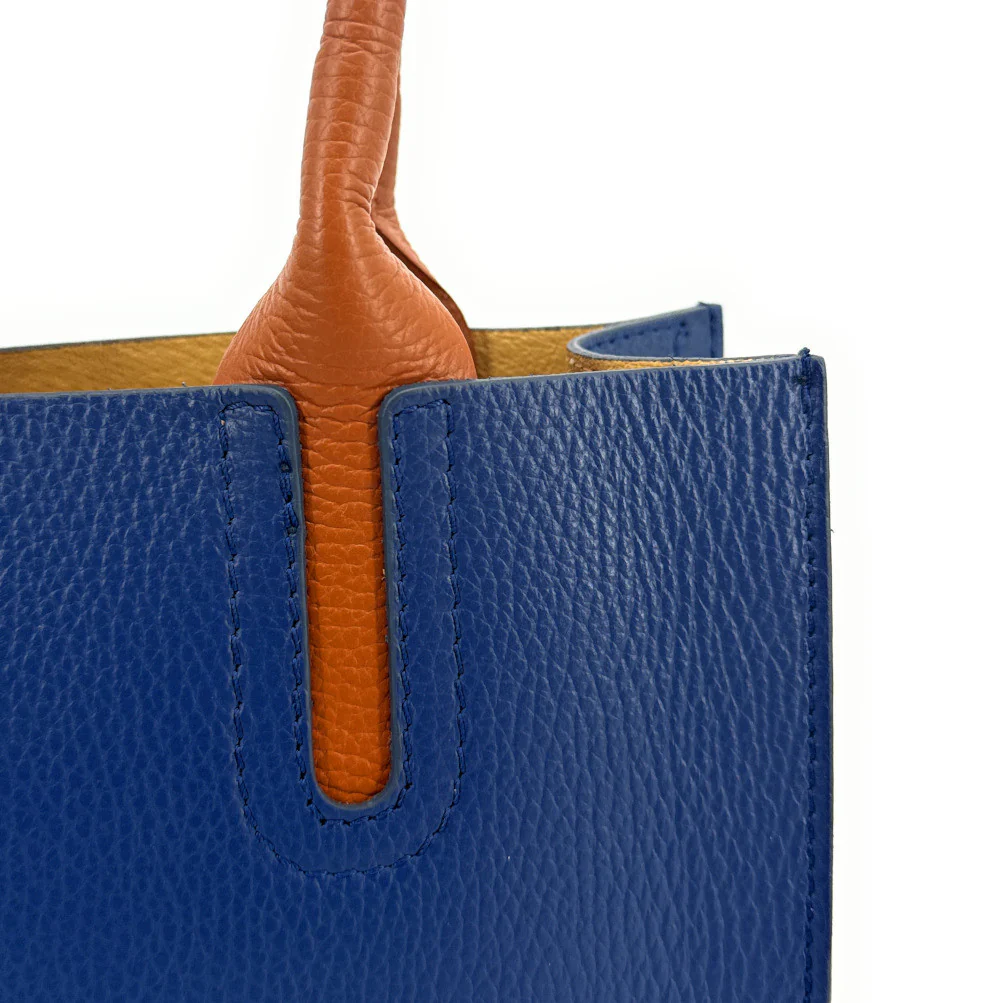 Sac cabas en cuir grainé VOLTAIRE Bleu profond - Image 6