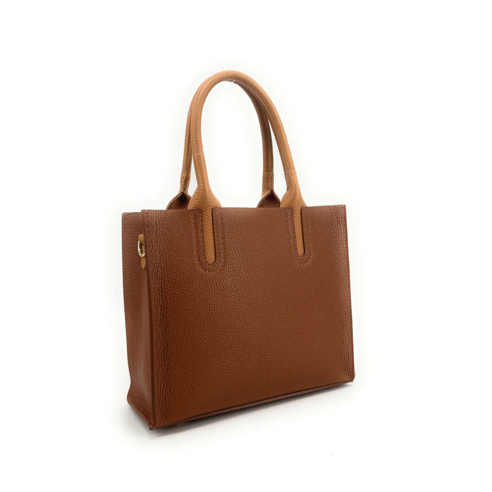 Sac cabas en cuir grainé VOLTAIRE Camel foncé - Image 5