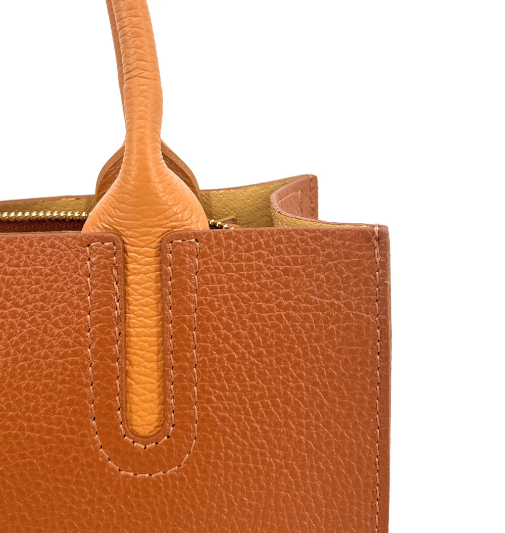 Sac cabas en cuir grainé VOLTAIRE Camel foncé - Image 6