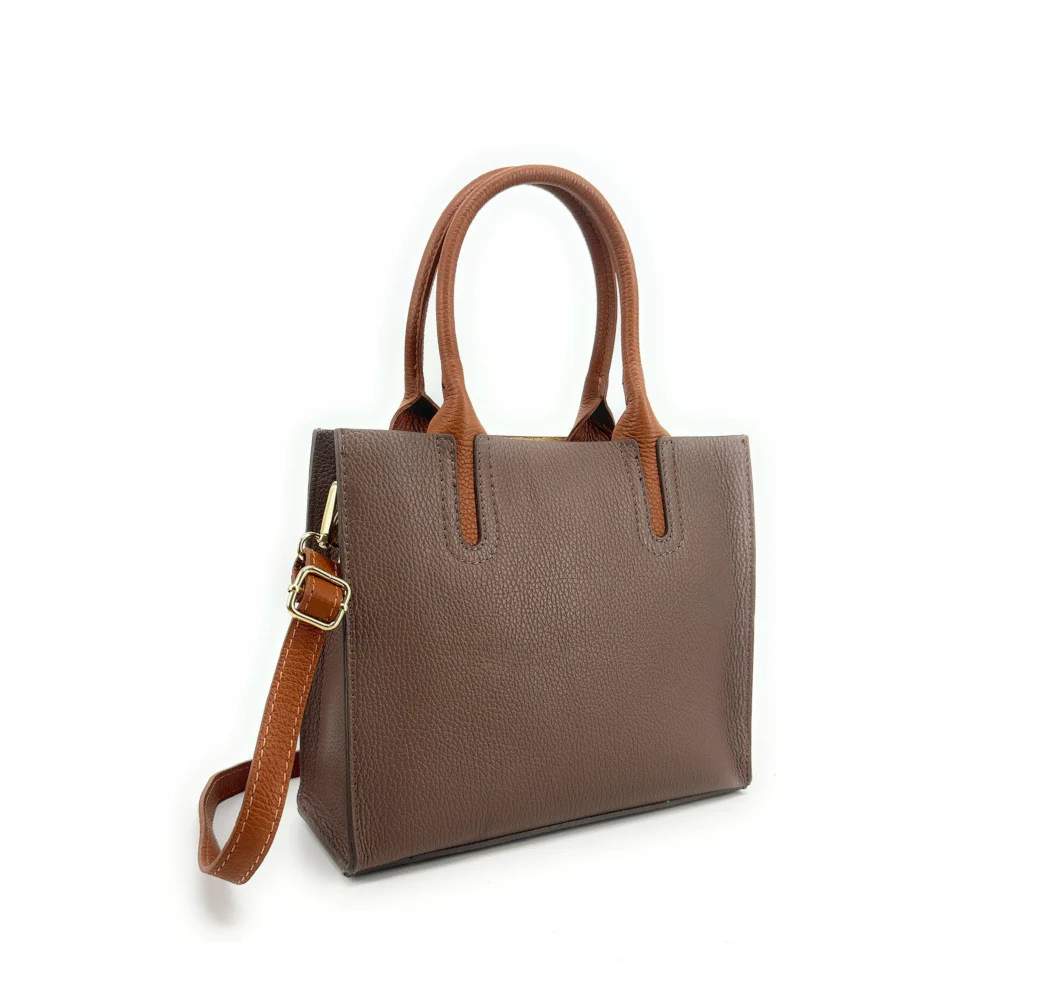 Sac cabas en cuir grainé VOLTAIRE Taupe foncé - Image 2