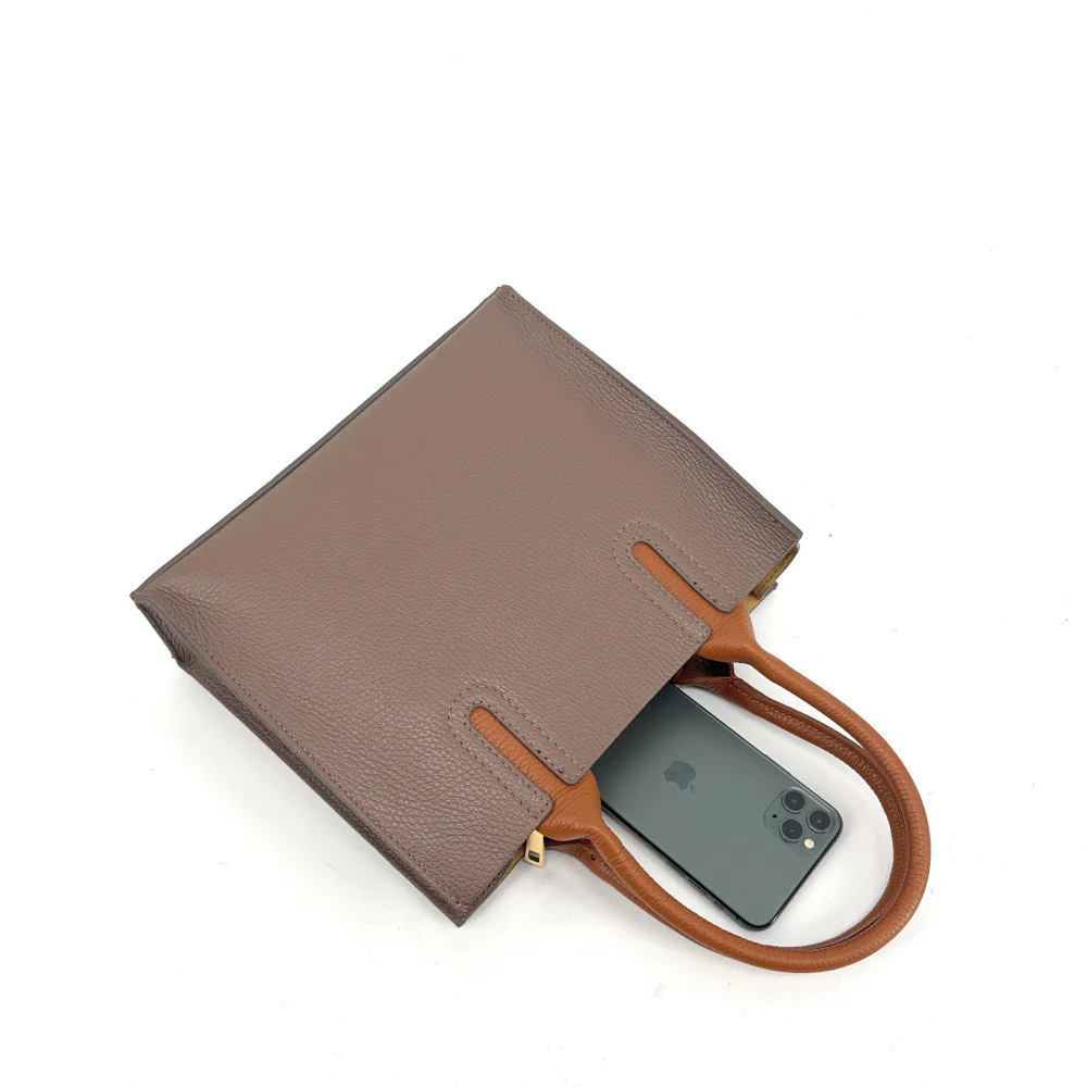 Sac cabas en cuir grainé VOLTAIRE Taupe foncé - Image 3