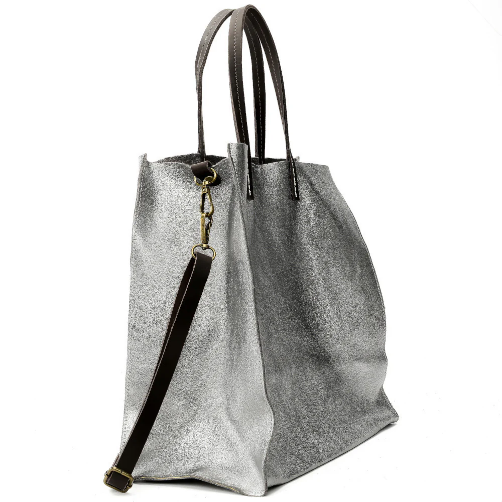 Sac cabas en cuir irisé SILVER Argent clair - Image 2