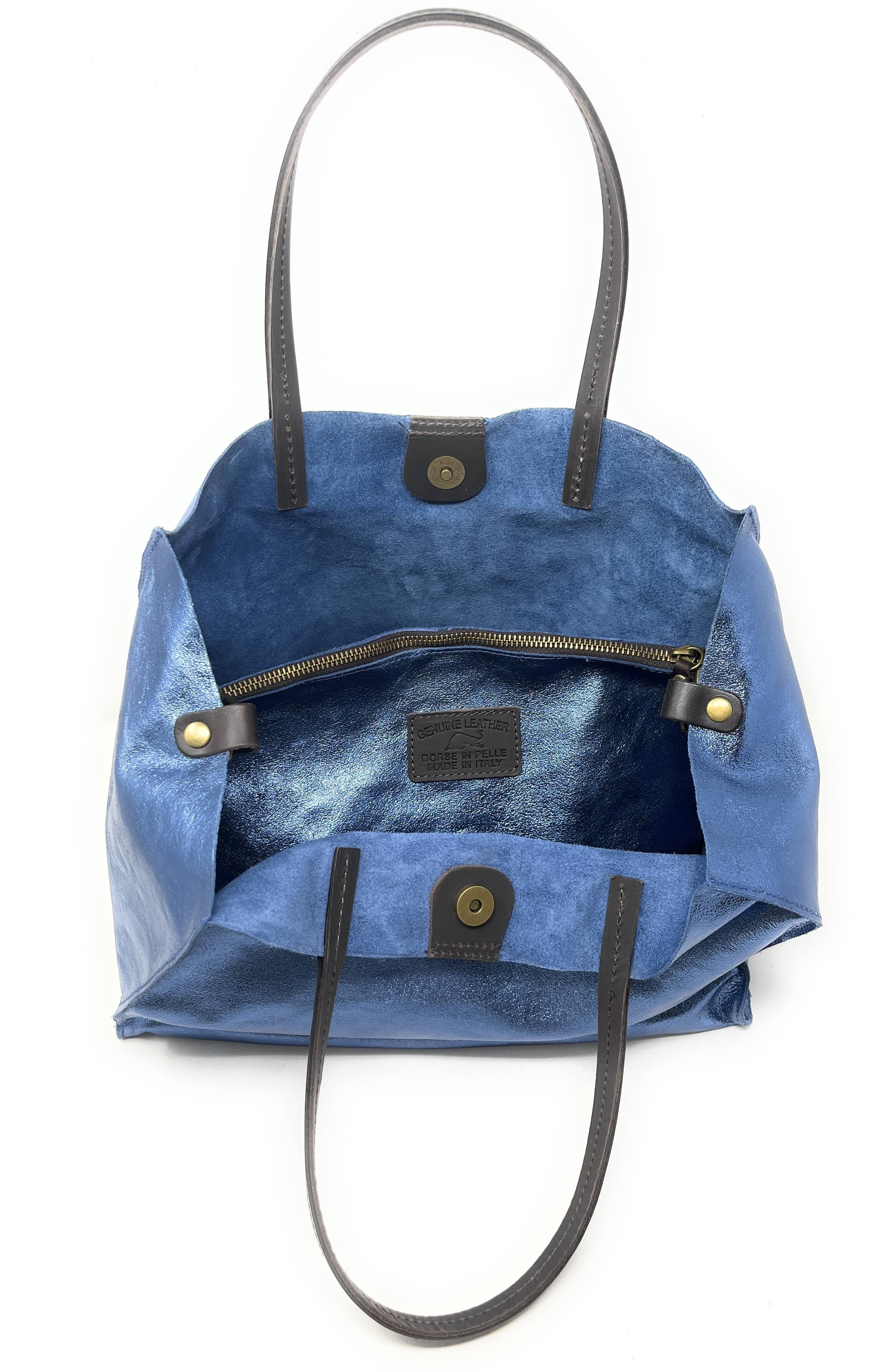 Sac cabas en cuir irisé SILVER Bleu céleste - Image 3