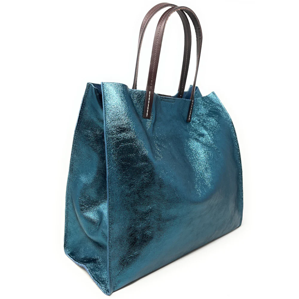 Sac cabas en cuir irisé SILVER Bleu paon irisé - Image 3