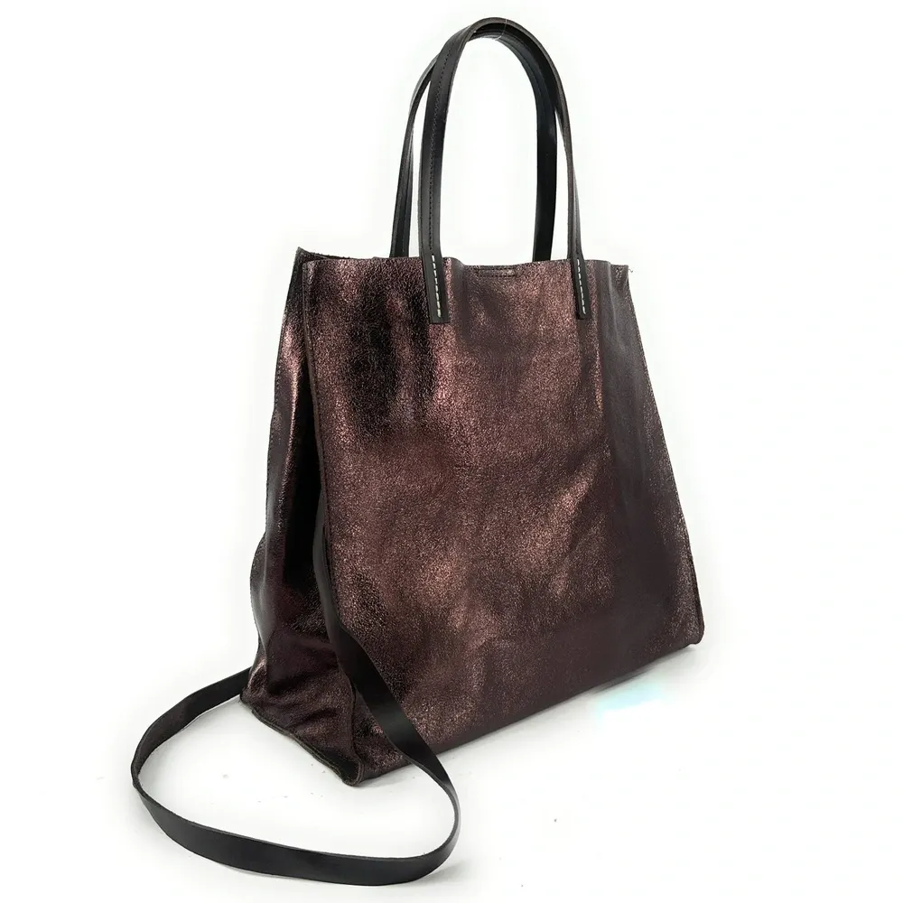 Sac cabas en cuir irisé SILVER Chocolat irisé - Image 2