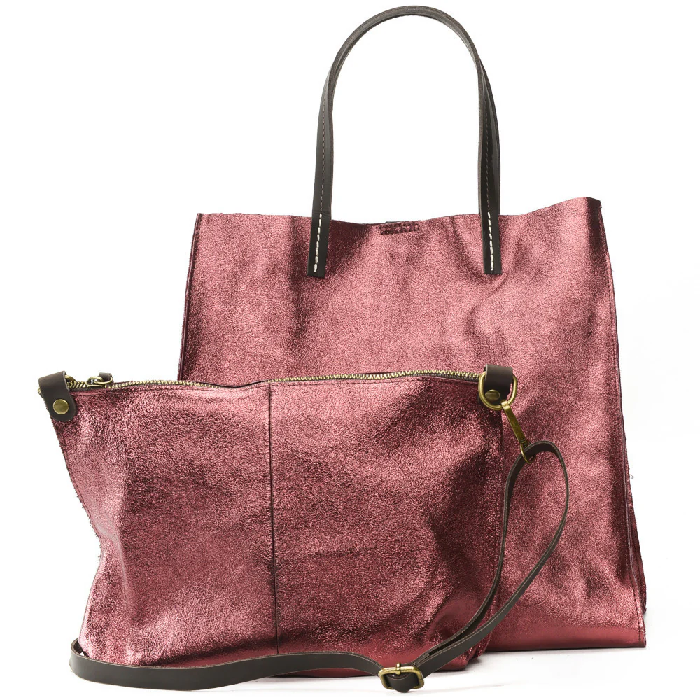 Sac cabas en cuir irisé SILVER Framboise irisé - Image 3