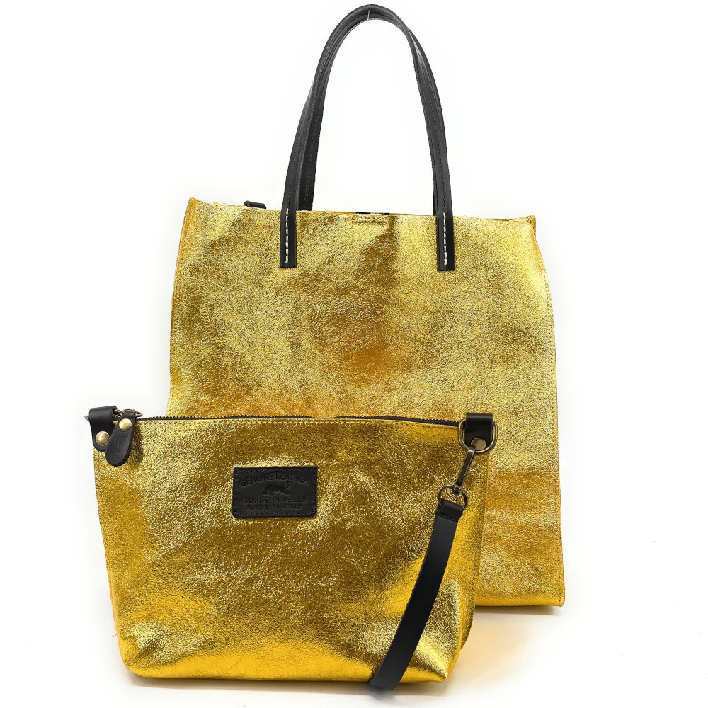 Sac cabas en cuir irisé SILVER Jaune Moutarde - Image 3