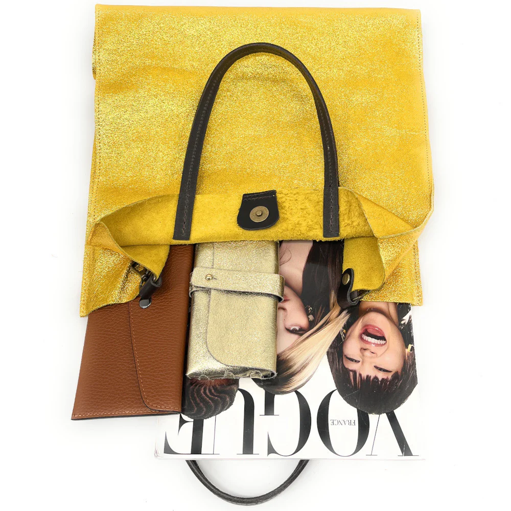 Sac cabas en cuir irisé SILVER Jaune Moutarde - Image 4