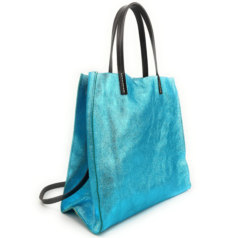 Sac cabas en cuir irisé SILVER Turquoise irisé - Image 2