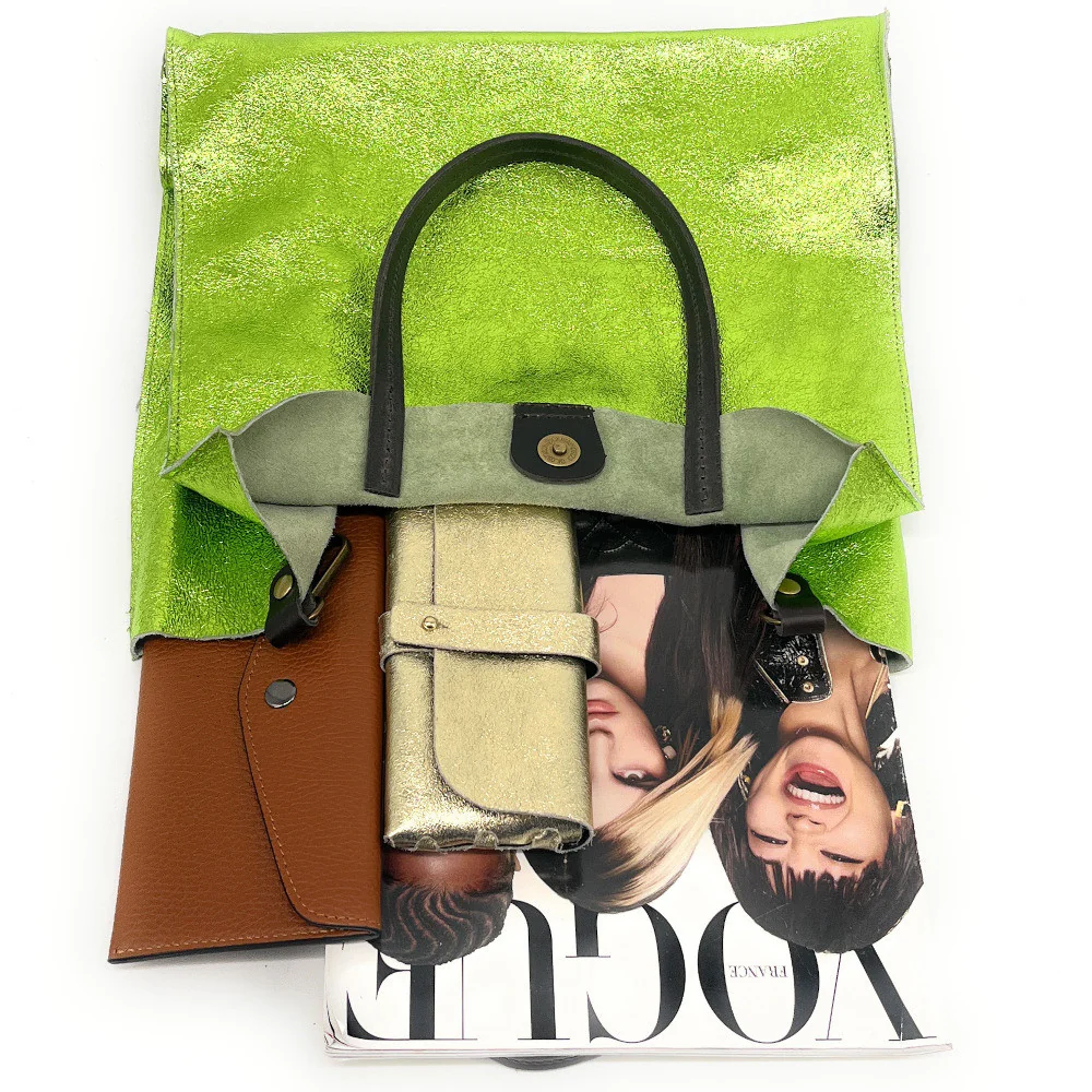 Sac cabas en cuir irisé SILVER Vert anis irisé - Image 4