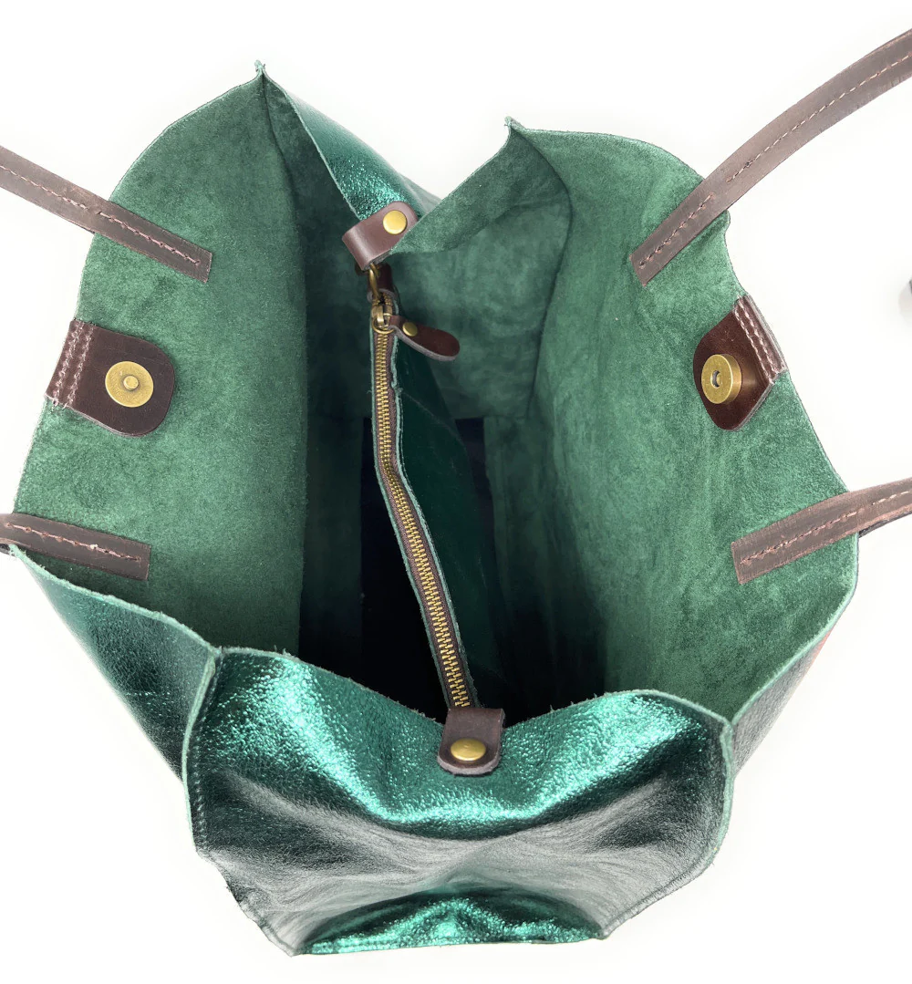 Sac cabas en cuir irisé SILVER Vert forêt irisé - Image 3