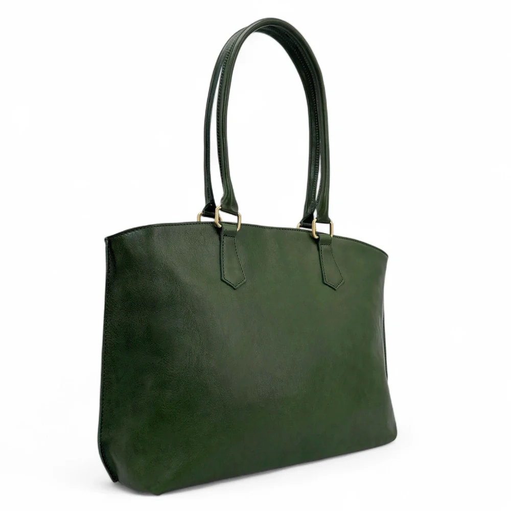 Grand sac cabas en cuir lisse GREENWICH Vert forêt - Image 4
