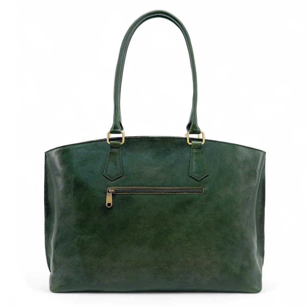 Grand sac cabas en cuir lisse GREENWICH Vert forêt - Image 5