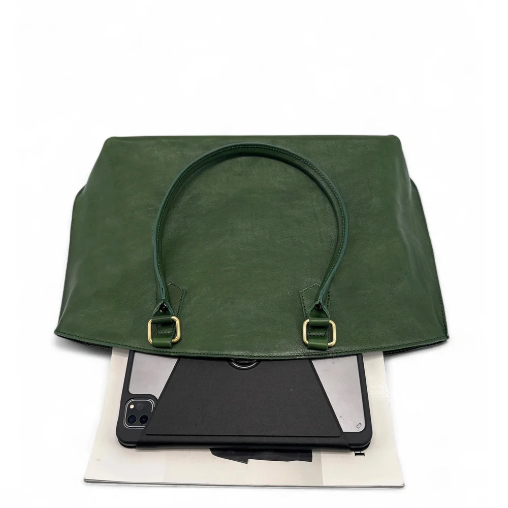 Grand sac cabas en cuir lisse GREENWICH Vert forêt - Image 6