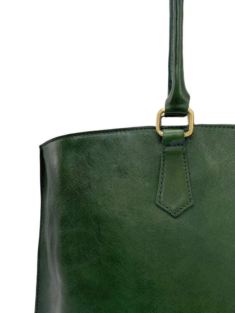 Grand sac cabas en cuir lisse GREENWICH Vert forêt - Image 7