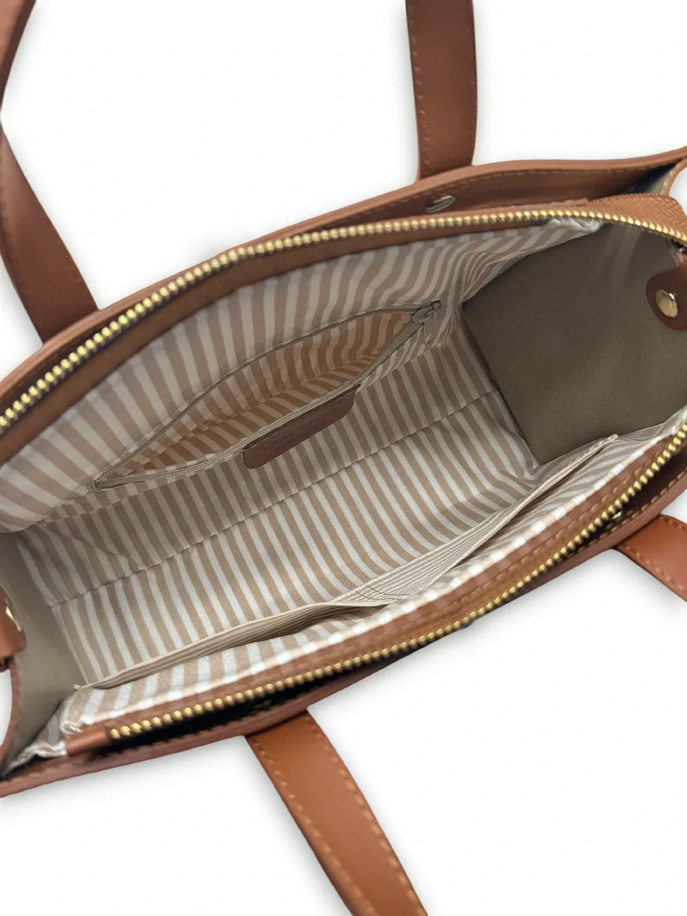 Sac cabas en cuir lisse et rotin THEOLINE Marron camel foncé - Image 6