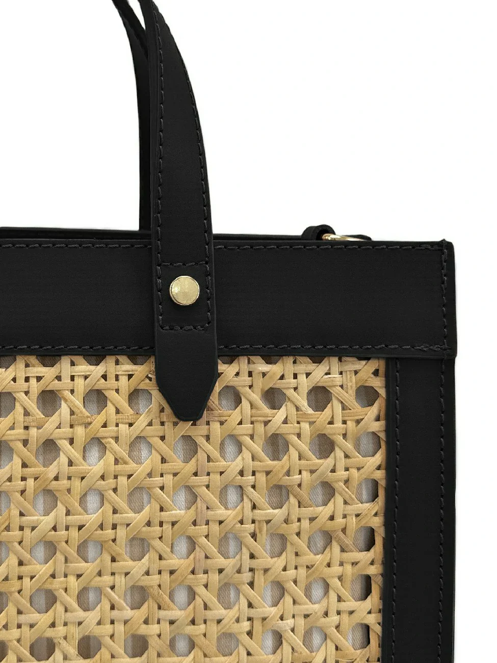 Sac cabas en cuir lisse et rotin THEOLINE Noir - Image 5
