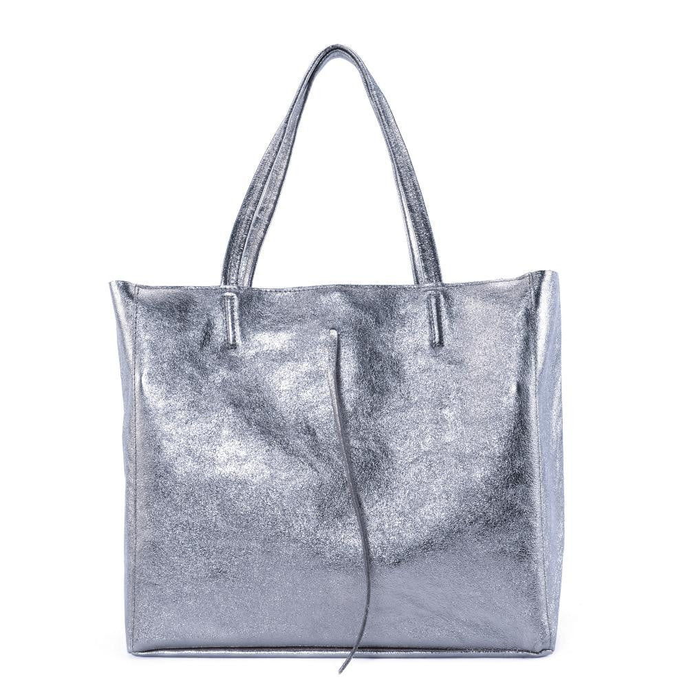 Sac cabas en cuir métallisé HOBART Argent foncé - Image 3