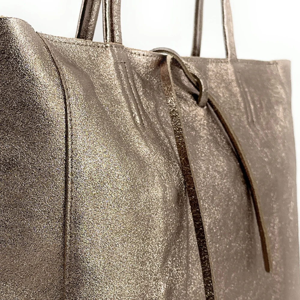 Sac cabas en cuir métallisé HOBART Champagne irisé - Image 3