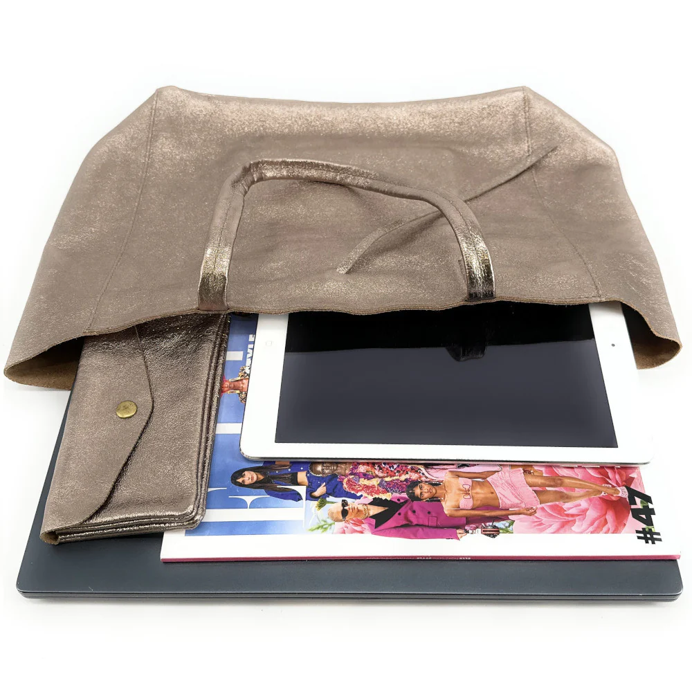 Sac cabas en cuir métallisé HOBART Champagne irisé - Image 6