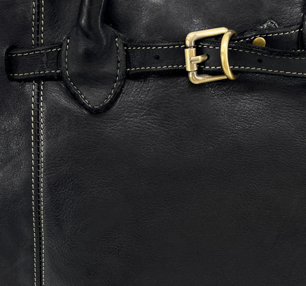 Grand sac cabas en cuir souple tannage végétal DEMETER Noir - Image 6