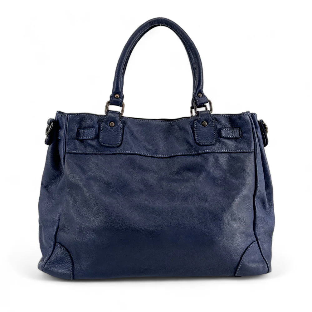 Sac cabas en cuir vintage MISS JEANNE Bleu profond - Image 3