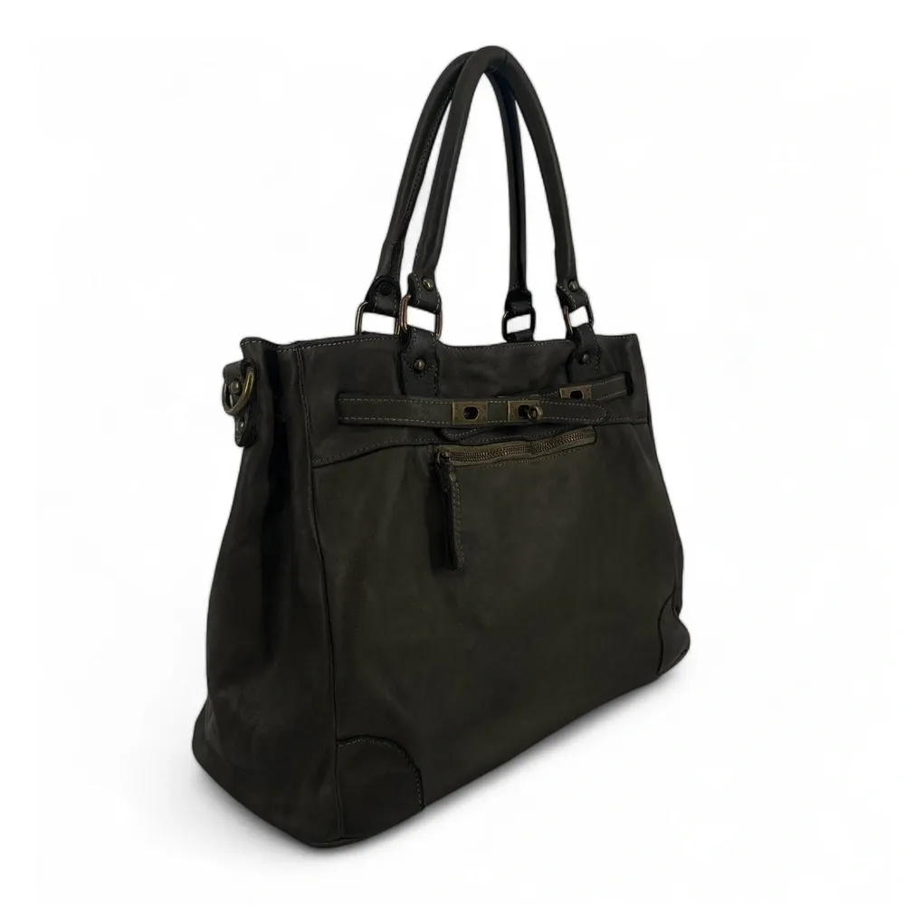 Sac cabas en cuir vintage MISS JEANNE Kaki foncé - Image 2