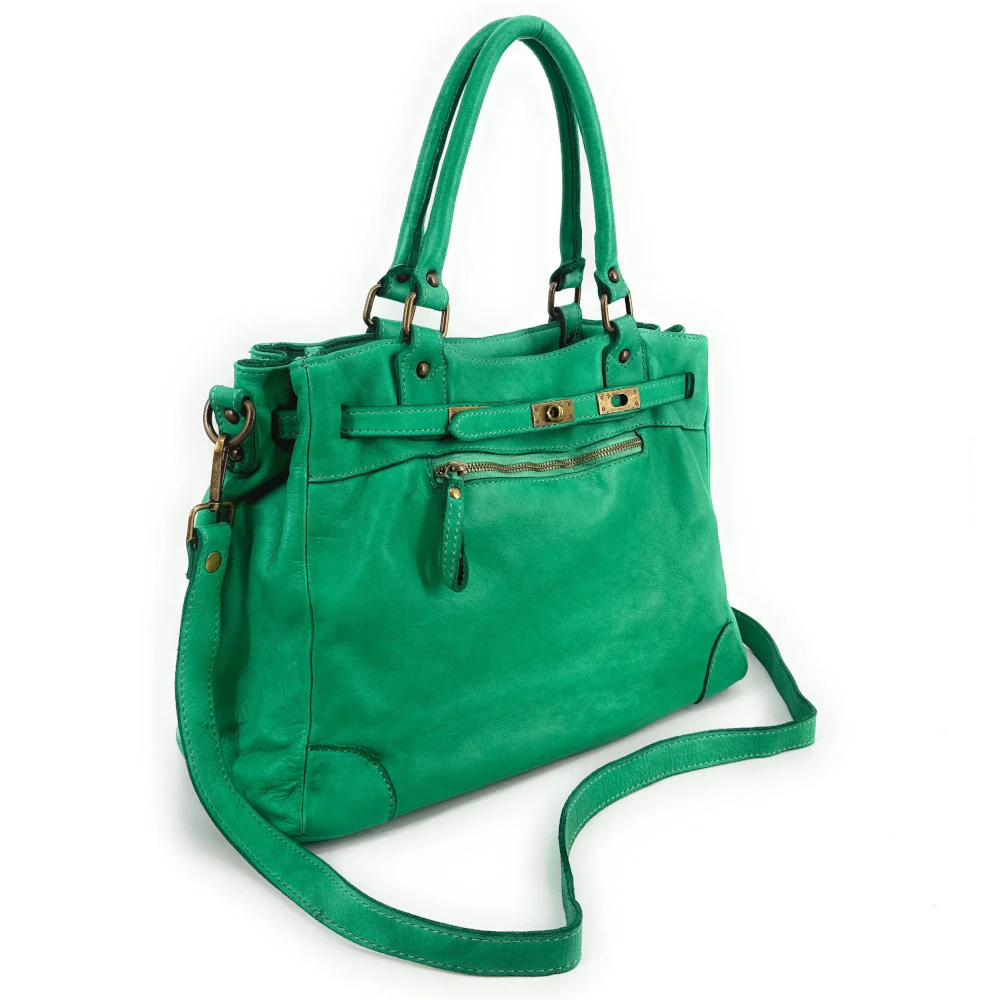 Sac cabas en cuir vintage MISS JEANNE Vert Véronèse - Image 5