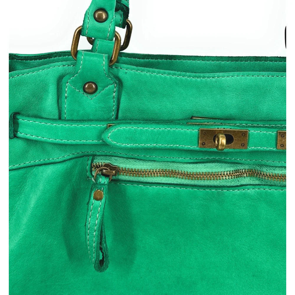 Sac cabas en cuir vintage MISS JEANNE Vert Véronèse - Image 6