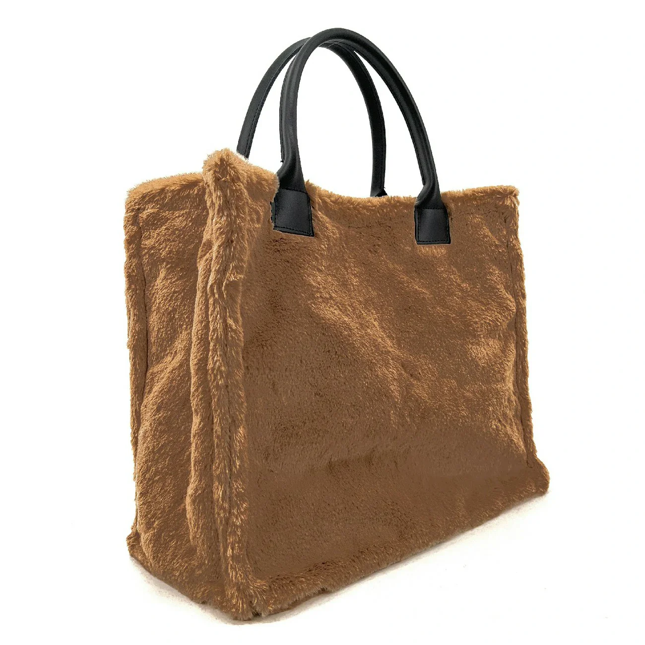 Sac cabas en fausse fourrure et cuir PILLOW Camel foncé - Image 2