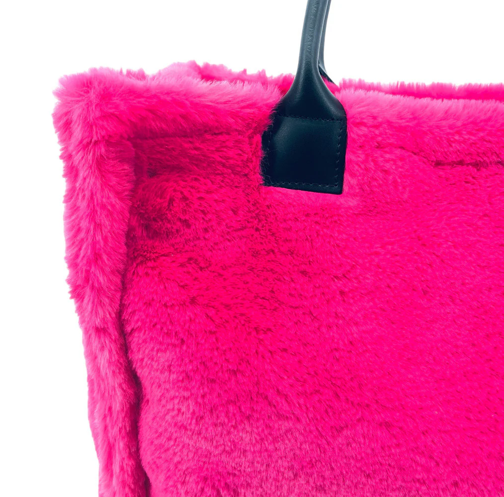 Sac cabas en fausse fourrure et cuir PILLOW Rose fuchsia - Image 4