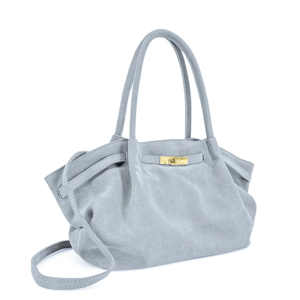 Sac cabas loose en daim ALANA Bleu pastel - Image 2