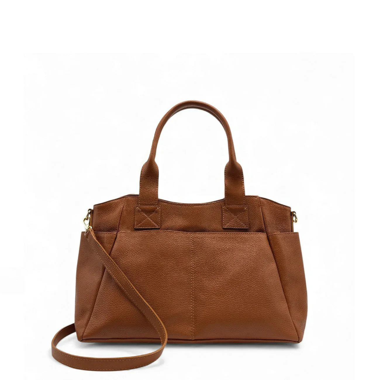 Sac cabas multipoches en cuir grainé MARCIE Camel foncé - Image 4