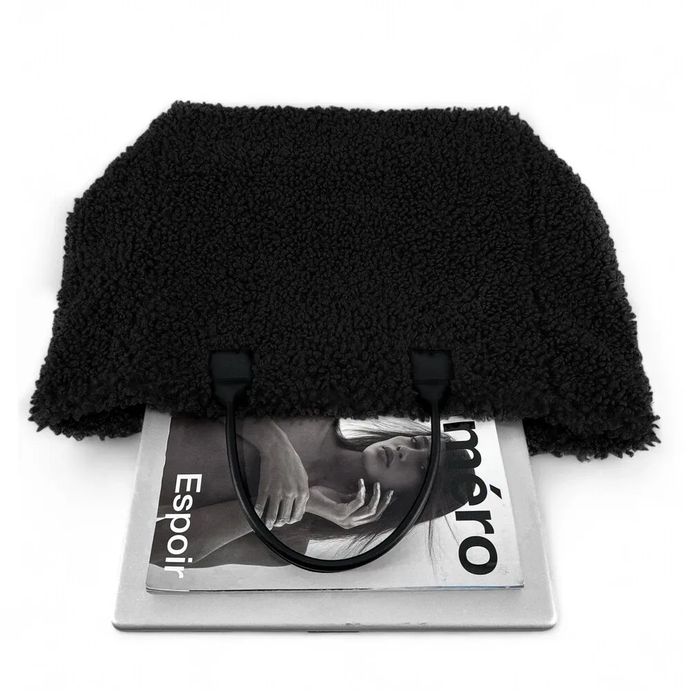 Sac cabas en cuir et peluche GRAND PILOU Noir - Image 3