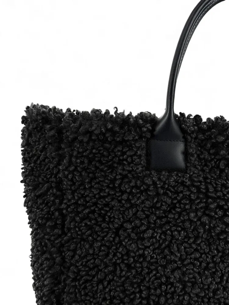 Sac cabas en cuir et peluche GRAND PILOU Noir - Image 4