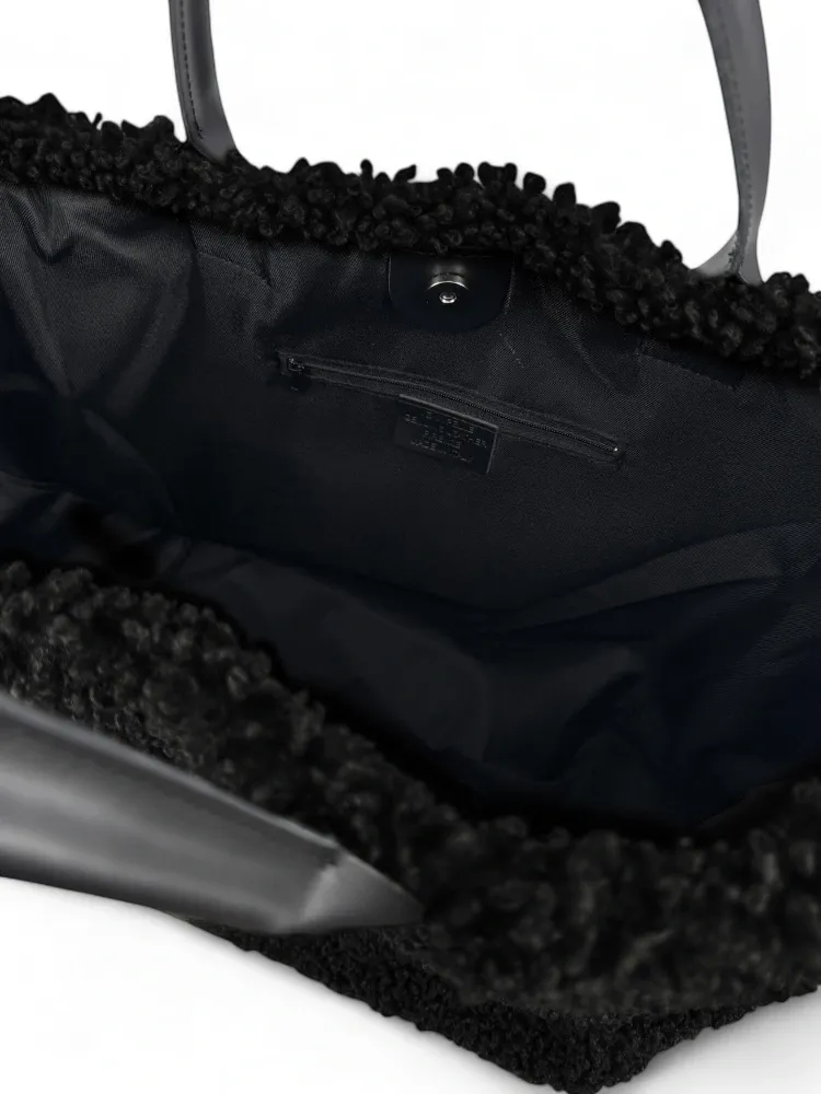 Sac cabas en cuir et peluche GRAND PILOU Noir - Image 5