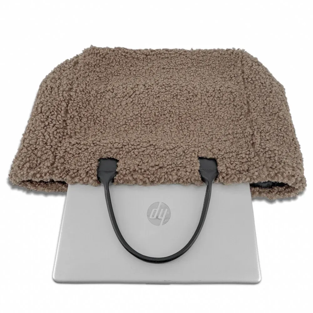 Sac cabas en cuir et peluche GRAND PILOU Taupe foncé - Image 3