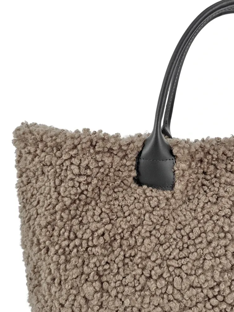 Sac cabas en cuir et peluche GRAND PILOU Taupe foncé - Image 4