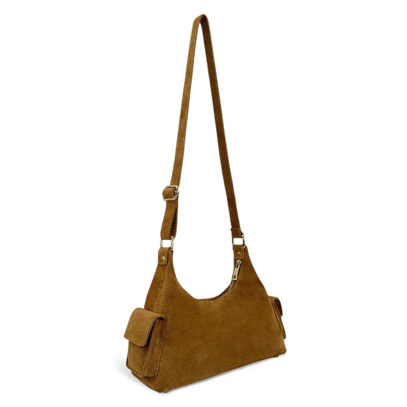 Sac cargo multipoches en daim LARA Camel foncé - Image 3