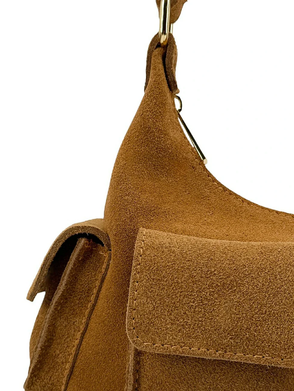Sac cargo multipoches en daim LARA Camel foncé - Image 5