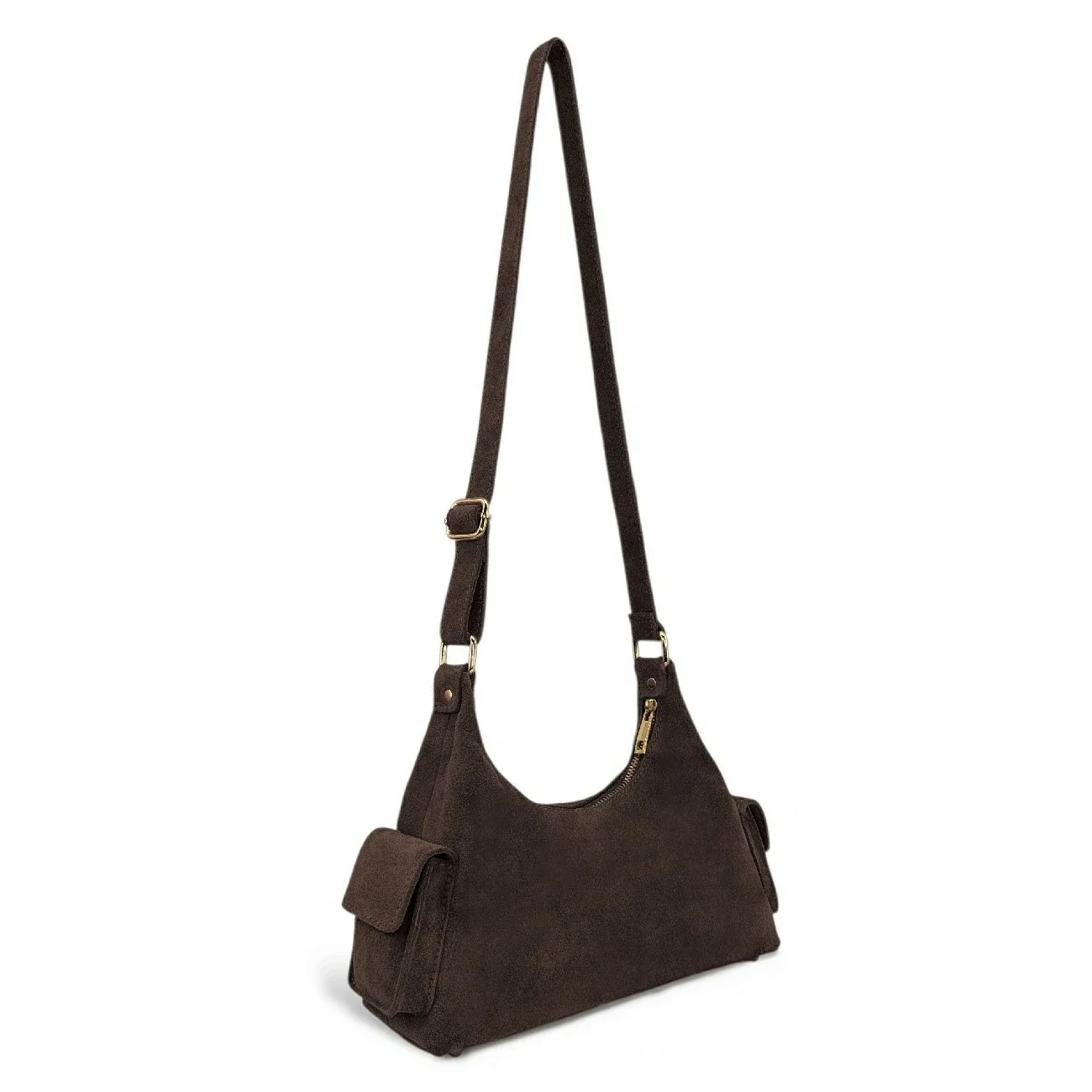 Sac cargo multipoches en daim LARA Chocolat - Image 3