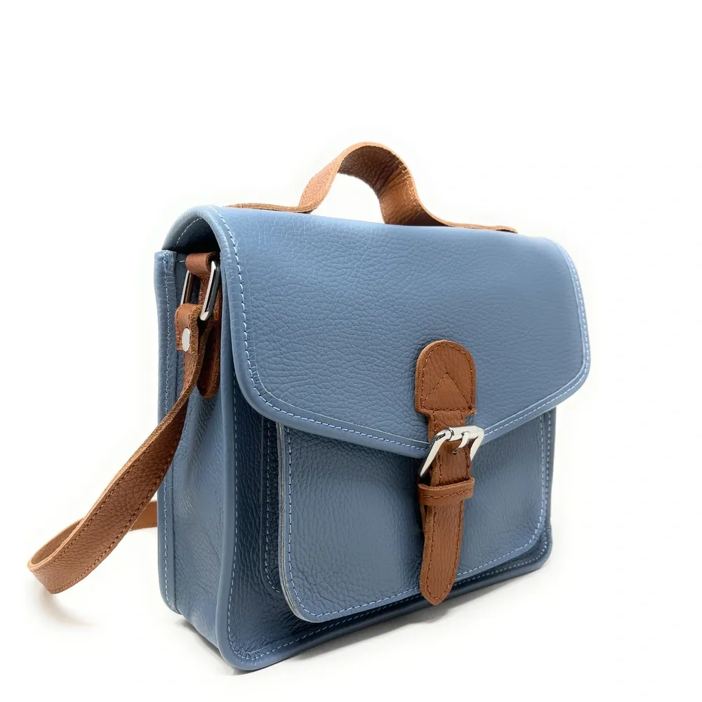 Sac cartable en cuir grainé CALVI Bleu glacier - Image 2